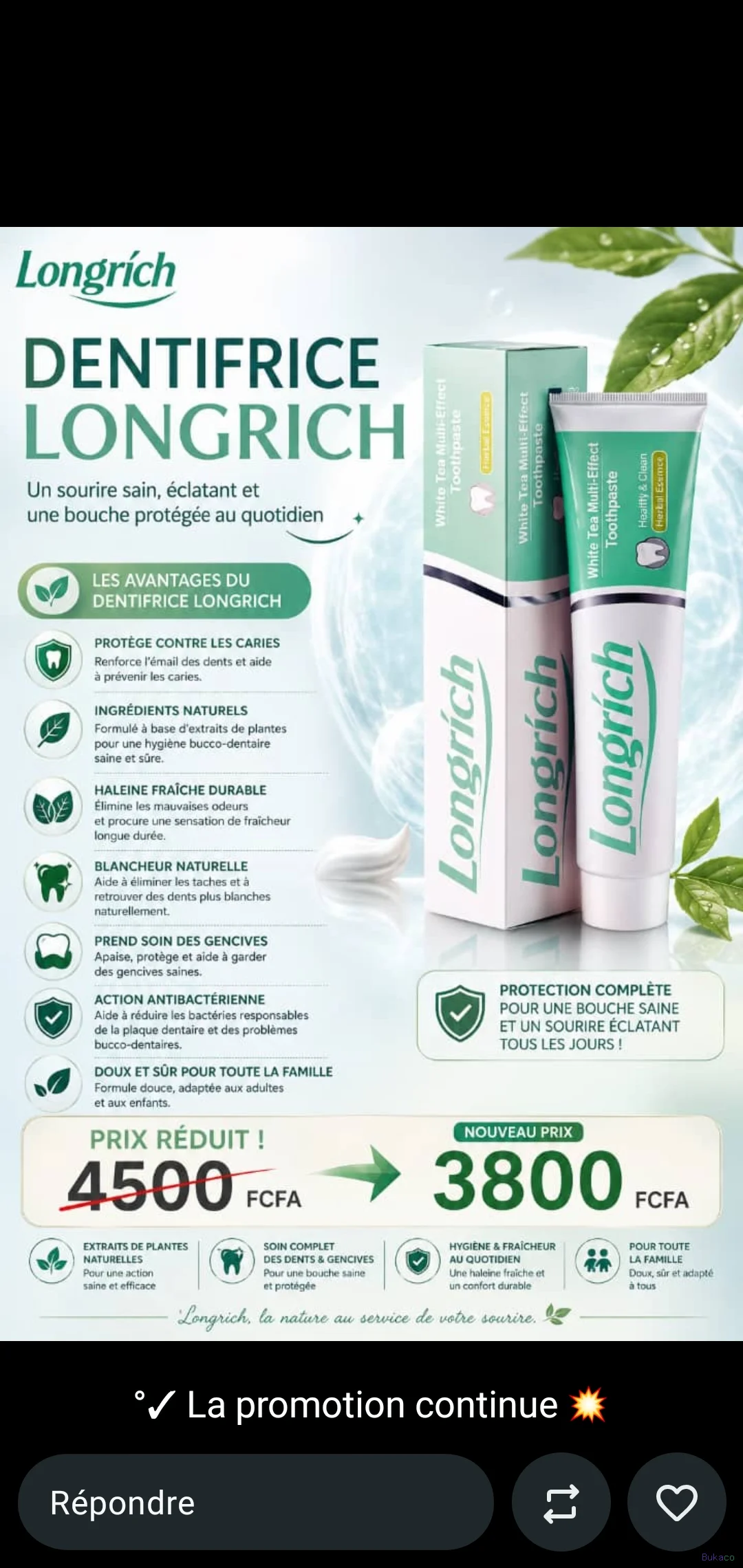dentifrice médicale longrich