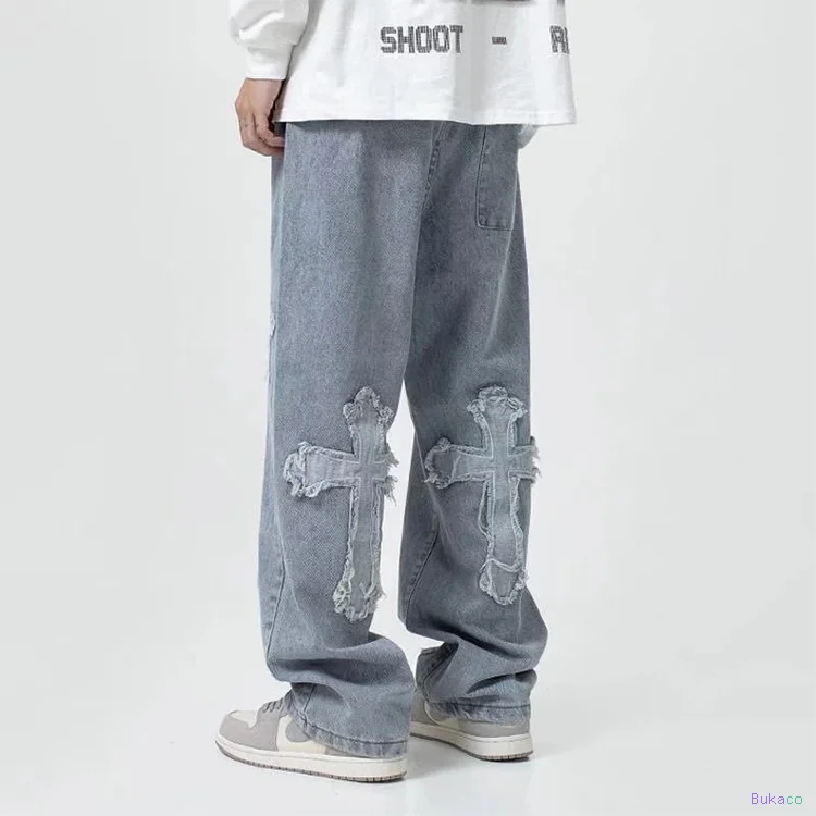 Jean Boyfriend Hip Hop Brodé, Ample et Large, en Denim, pour Homme, Style Streetwear - 4