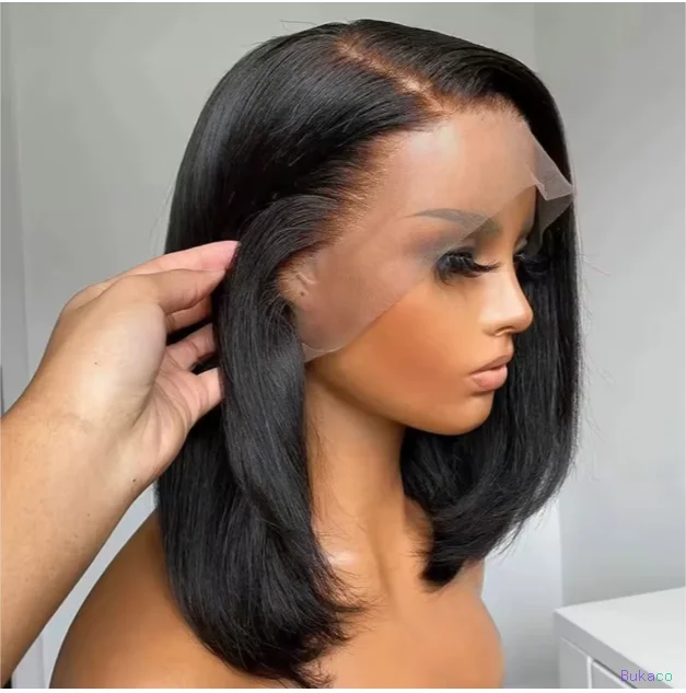 Perruque Bob Courte en Cheveux Humains Brésiliens Bruts, Dentelle HD Frontale, Cheveux Vierges Lisses Grade 15A, Sans Colle, pour Femmes Noires