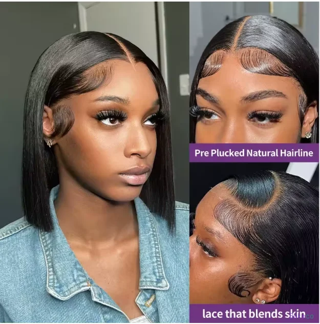 Perruque Bob Courte en Cheveux Humains Brésiliens Bruts, Dentelle HD Frontale, Cheveux Vierges Lisses Grade 15A, Sans Colle, pour Femmes Noires - 2