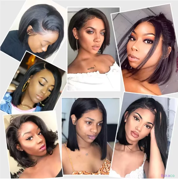 Perruque Bob Courte en Cheveux Humains Brésiliens Bruts, Dentelle HD Frontale, Cheveux Vierges Lisses Grade 15A, Sans Colle, pour Femmes Noires - 4