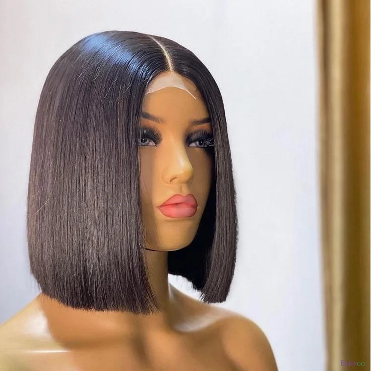 Perruque Bob Courte Sans Colle en Cheveux Humains Naturels Vietnamiens, Grade 12A Super Double Drawn, Fermeture en Dentelle 4x4, Lisse Baguette, Sans Colle - 6