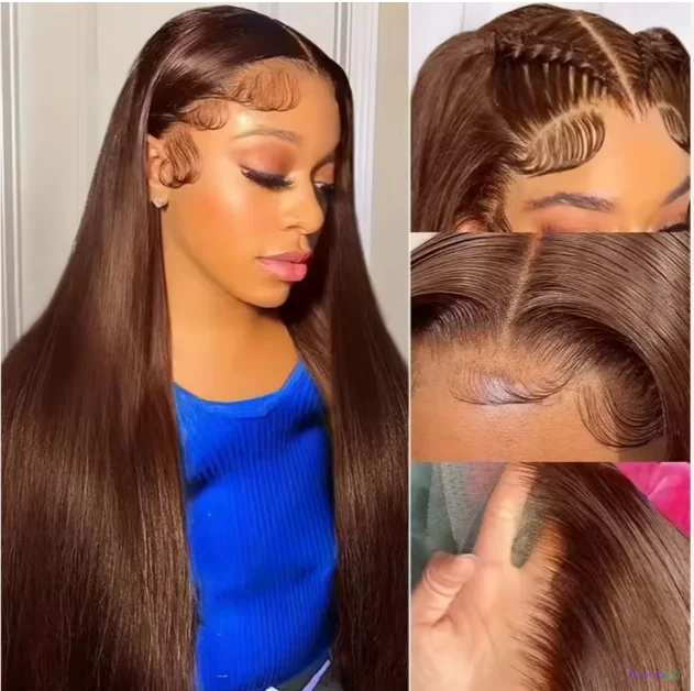 Perruque Lace Front 12A en Cheveux Humains Bruts Brun Foncé Lisses et Soyeux, Qualité Remy Vierge, Sans Colle, Vente en Gros, Fournisseur Populaire, Livraison Directe - 3